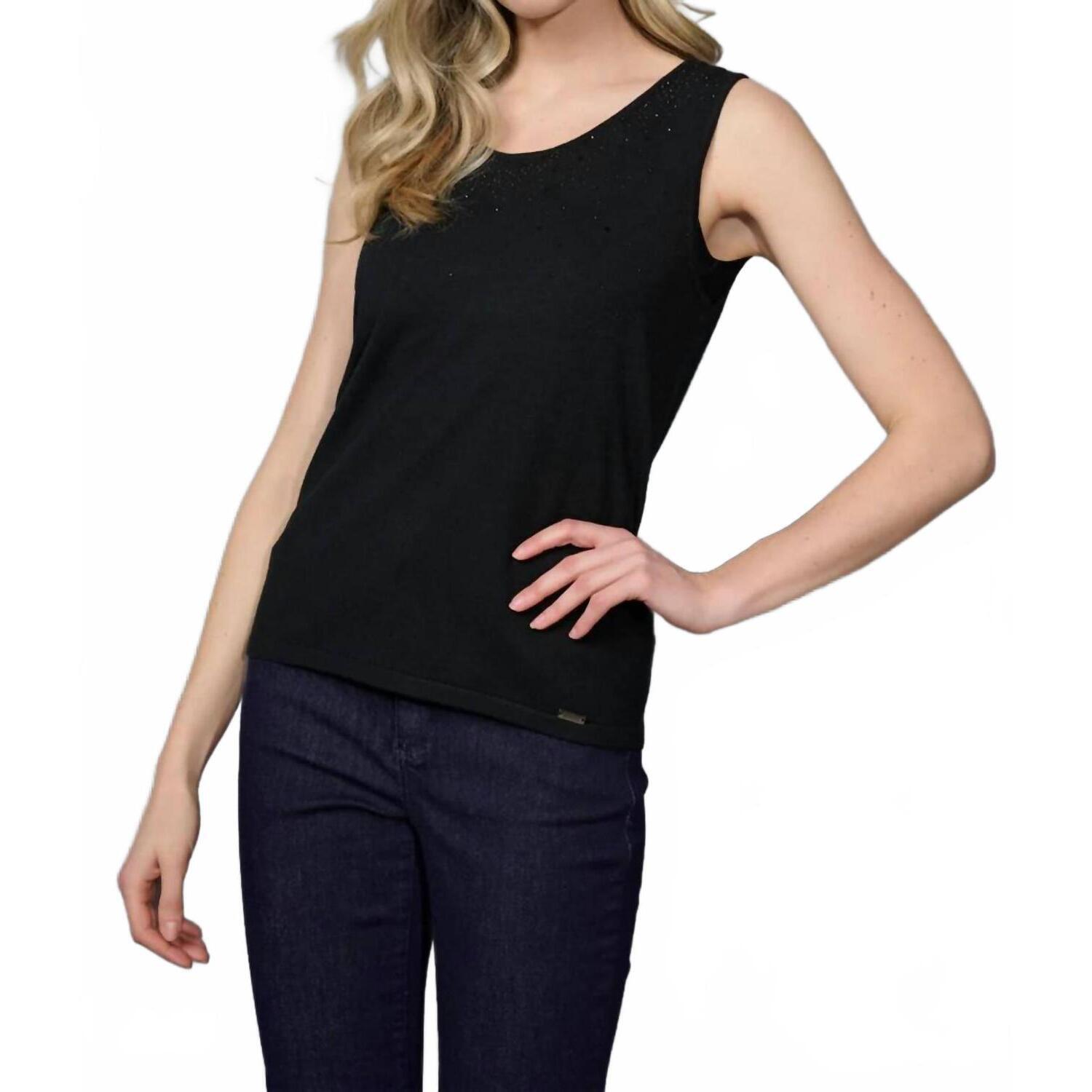 New Picadilly Rhinestone Tank Top In Black